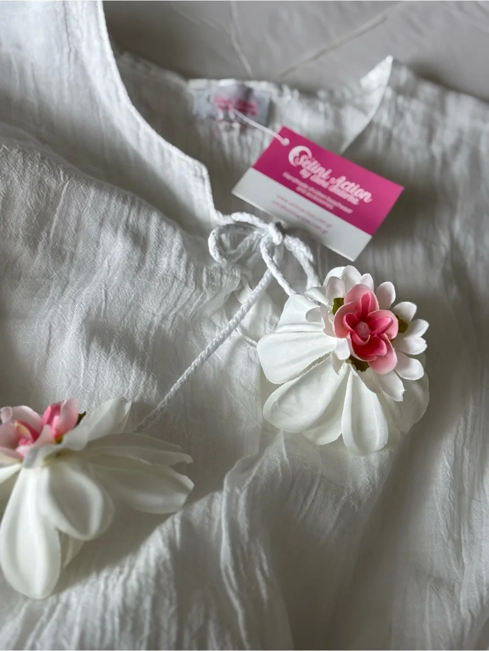 Girls' White Floral Trim Swim Coverup